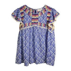 THML Blue White Embroidered Flutter Sleeve Top XS